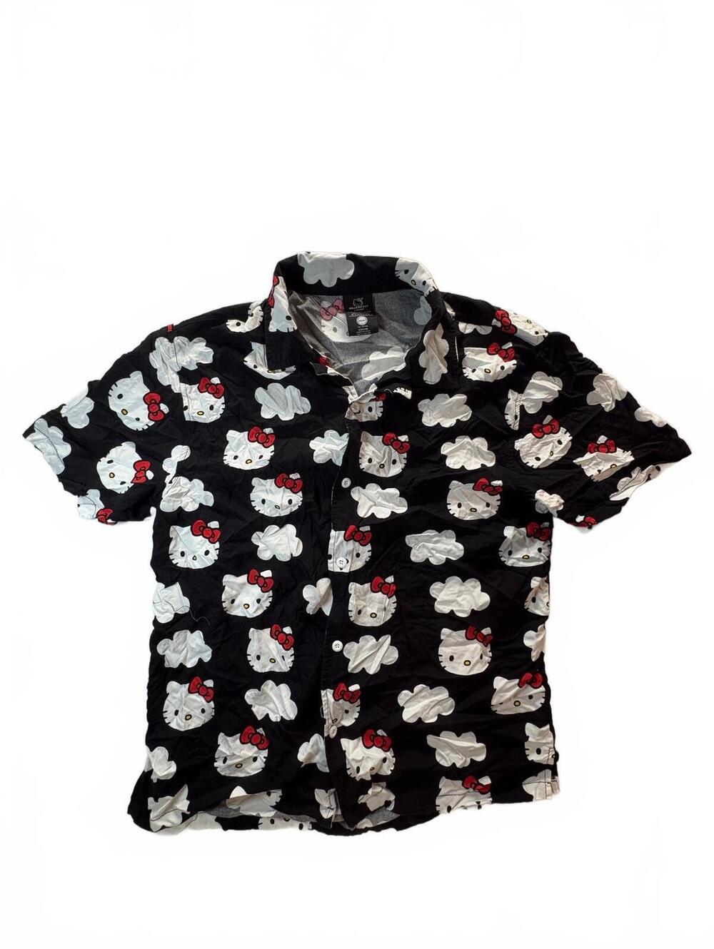 Hello Kitty Sanrio Men’s Small Black Button Up Shirt All Over Print Bioworld